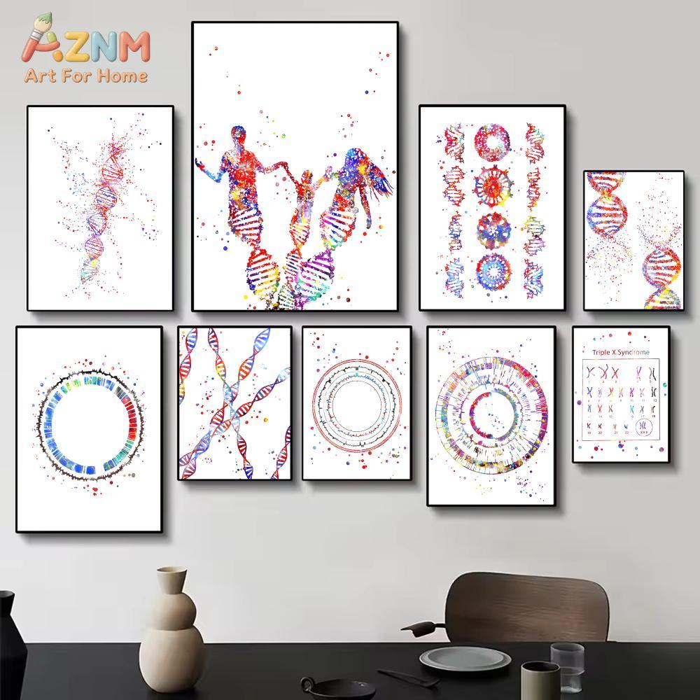 Medical Lab Posters - AZNM Colorful Watercolor DNA Gene Canvas